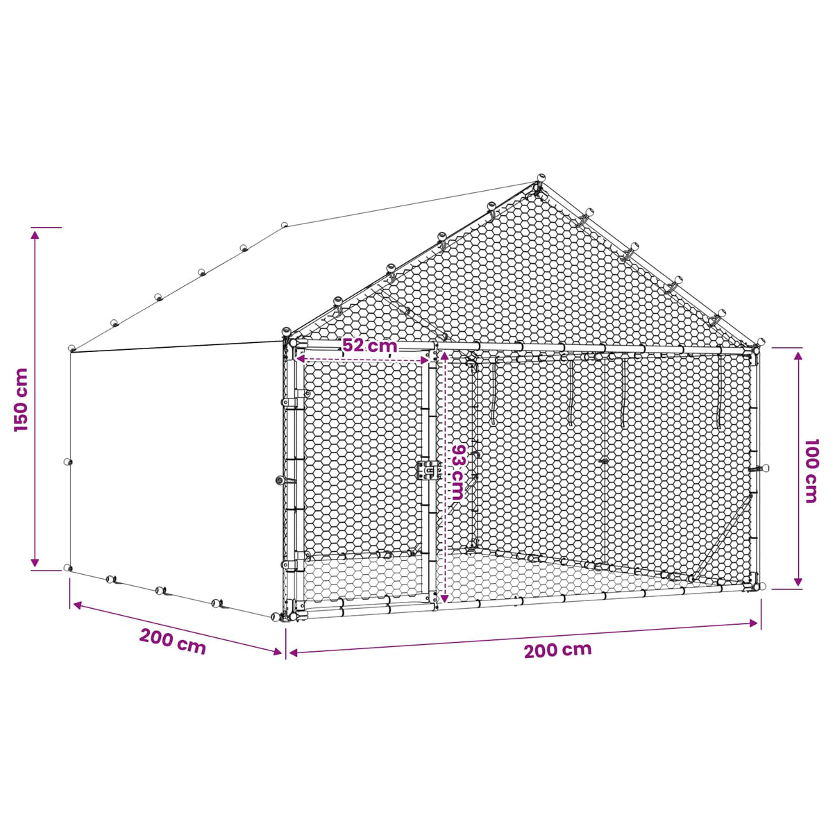 vidaXL Kippenhok met dak Zilverkleurig 200 x 200 x 150 cm