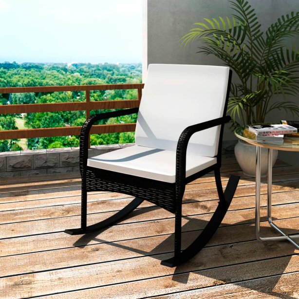 vidaXL Tuinschommelstoel poly rattan zwart - Aashly
