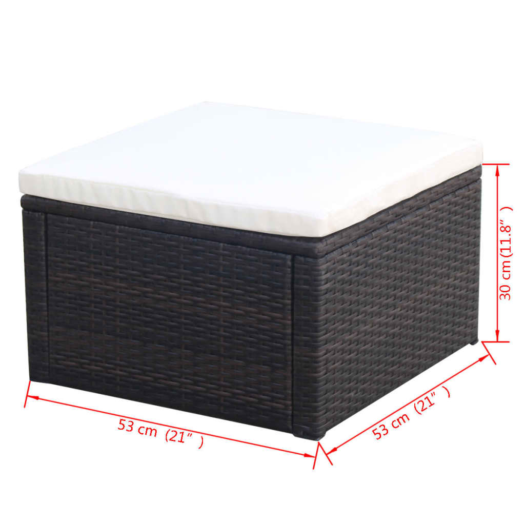 vidaXL Footstool/Pouffe Brown 53x53x30 cm Poly Rattan