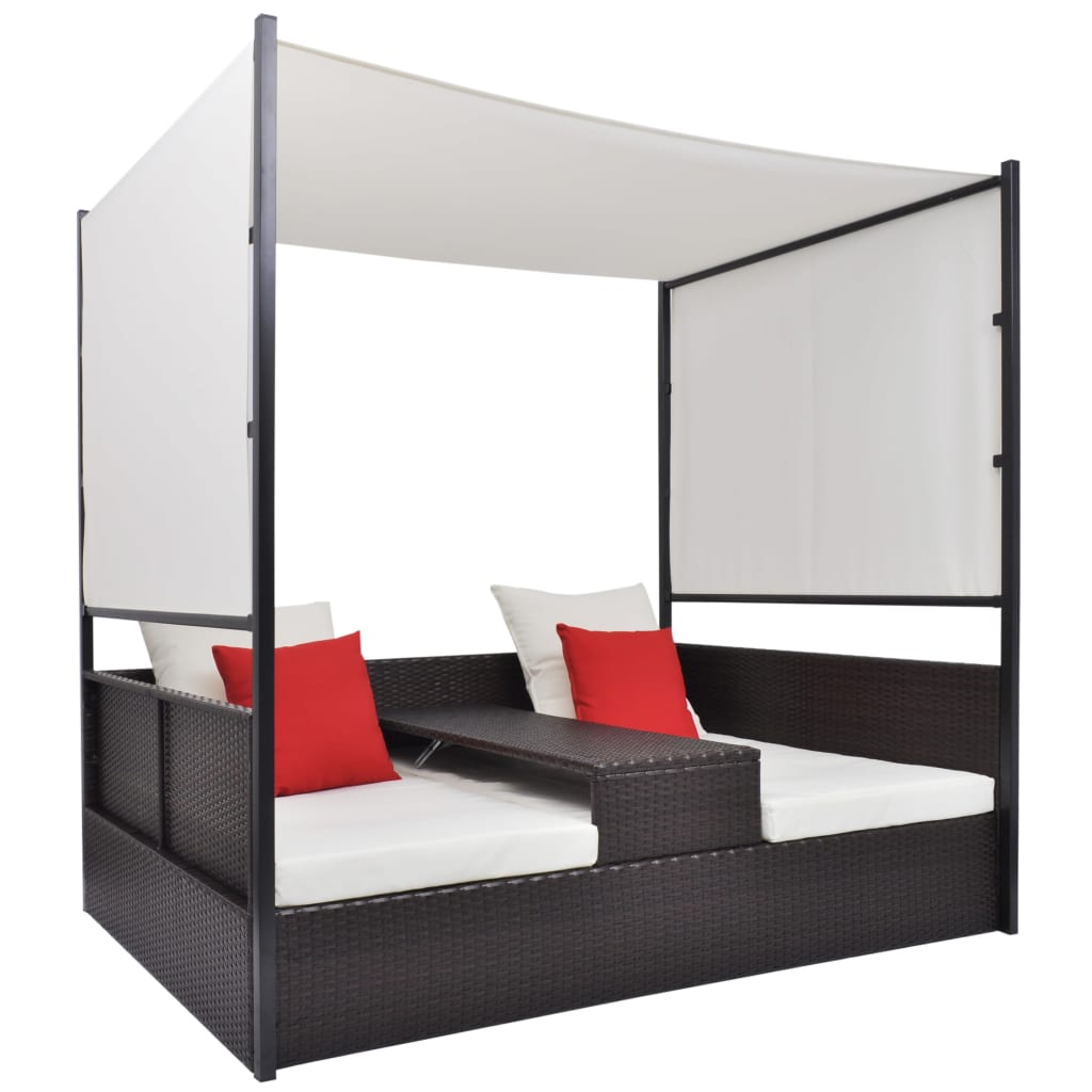 vidaXL Tuinbed met luifel 190x130 cm poly rattan bruin - Aashly