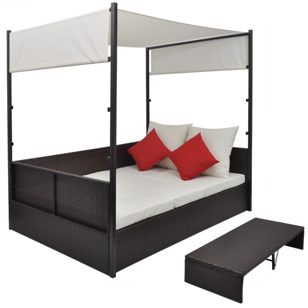 vidaXL Tuinbed met luifel 190x130 cm poly rattan bruin - Aashly
