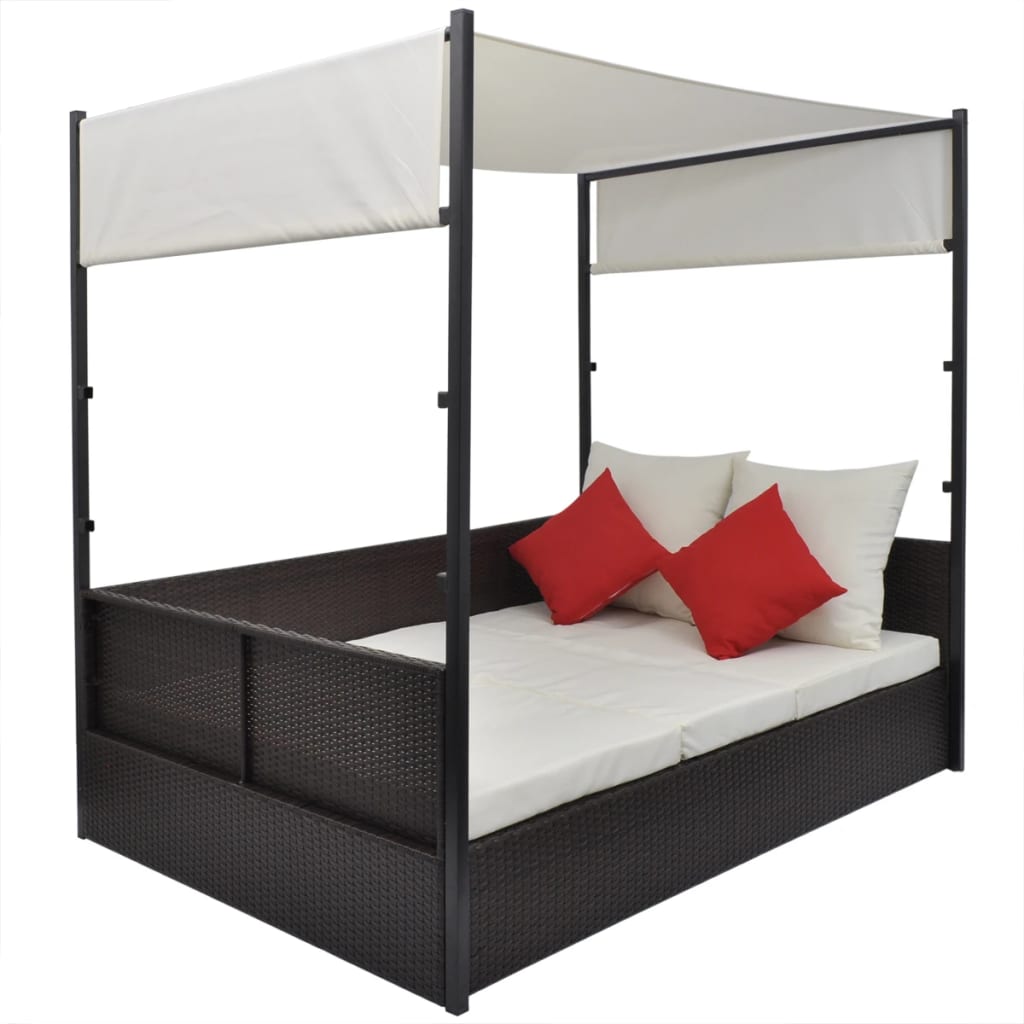 vidaXL Tuinbed met luifel 190x130 cm poly rattan bruin - Aashly