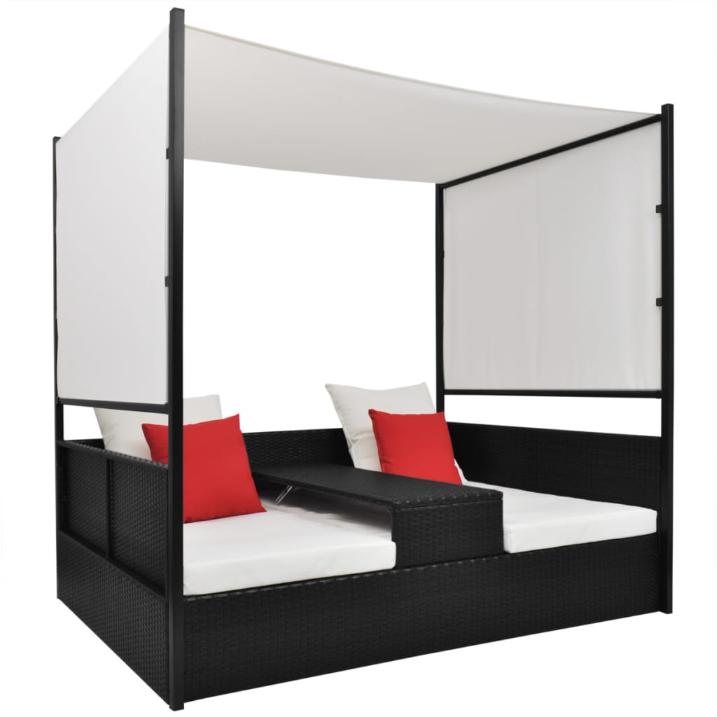 vidaXL Tuinbed met luifel 190x130 cm poly rattan bruin - Aashly