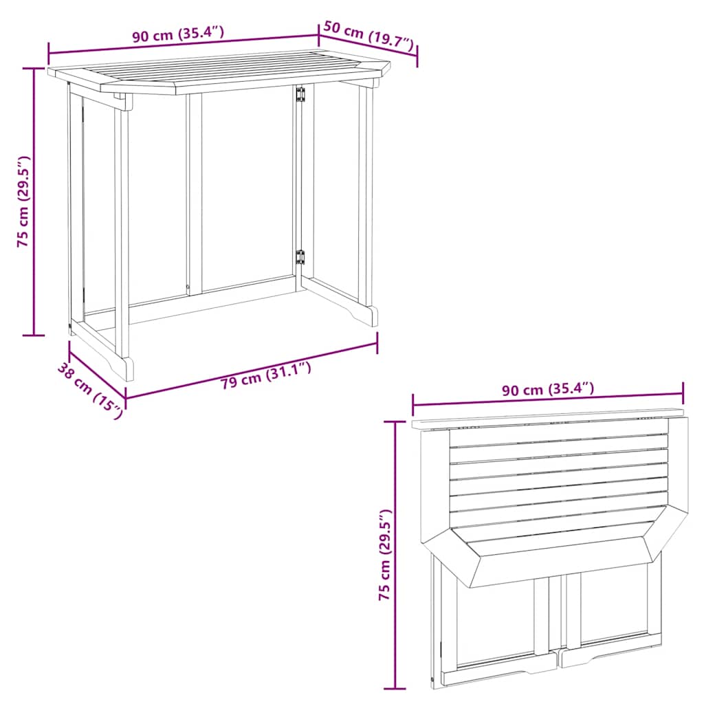 vidaXL Bistrotafel 90x50x75 cm massief acaciahout - Aashly