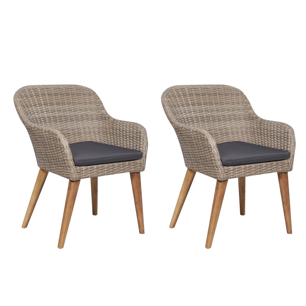 vidaXL Tuinstoelen 2 st met kussens poly rattan bruin - Aashly