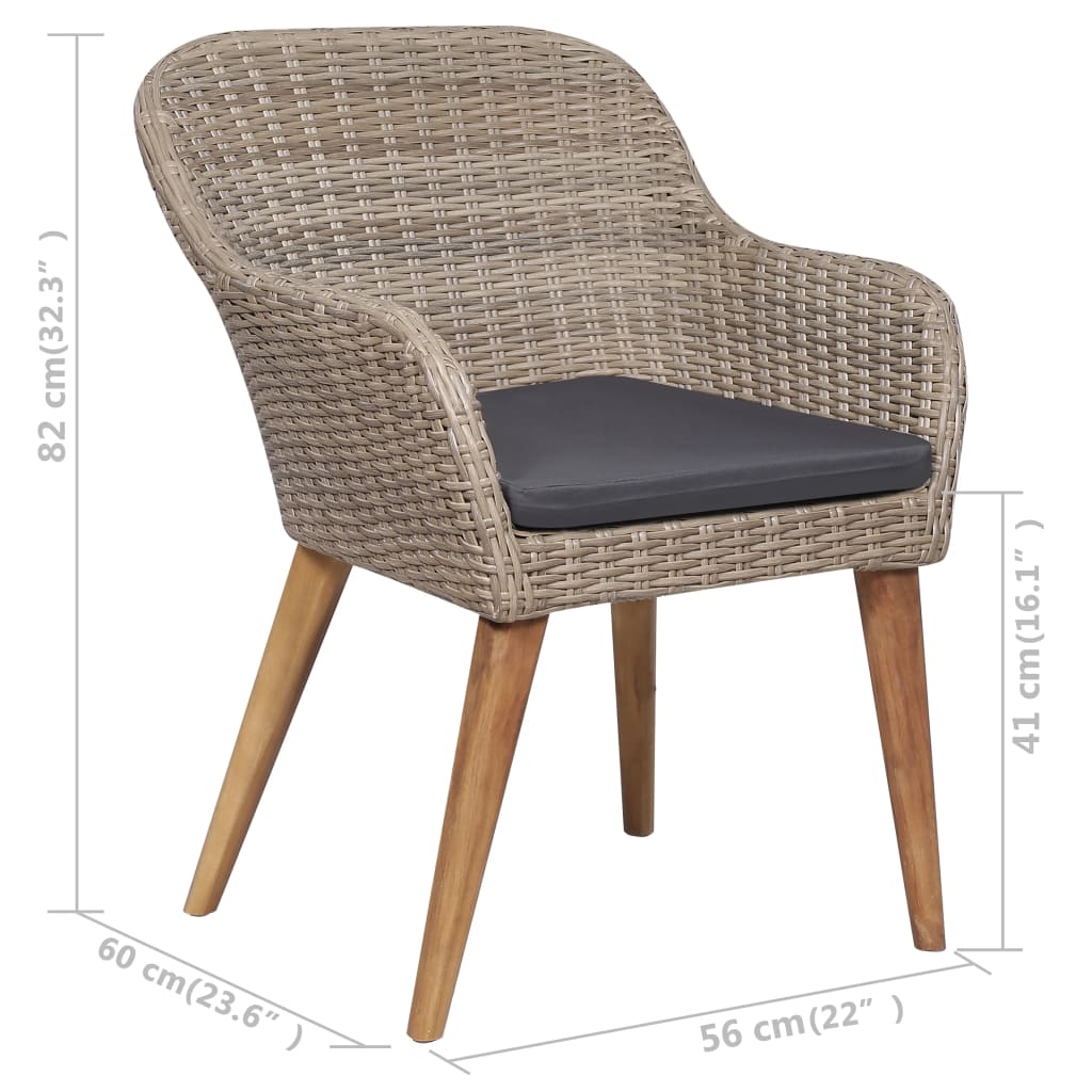 vidaXL Tuinstoelen 2 st met kussens poly rattan bruin - Aashly