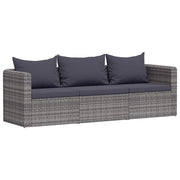 vidaXL 3-delige Loungeset met kussens poly rattan grijs - Aashly
