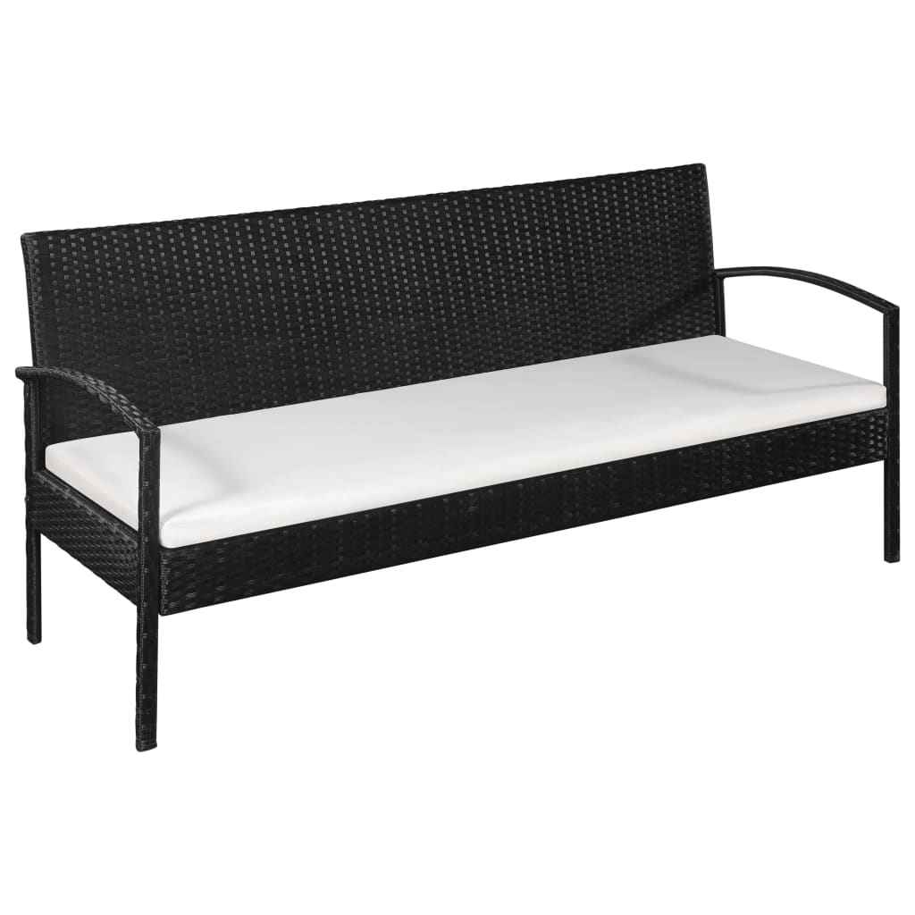 vidaXL Tuinbank 3-zits met kussens poly rattan bruin