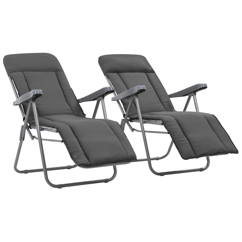 vidaXL Tuinstoelen met kussen inklapbaar 2 st grijs - Aashly