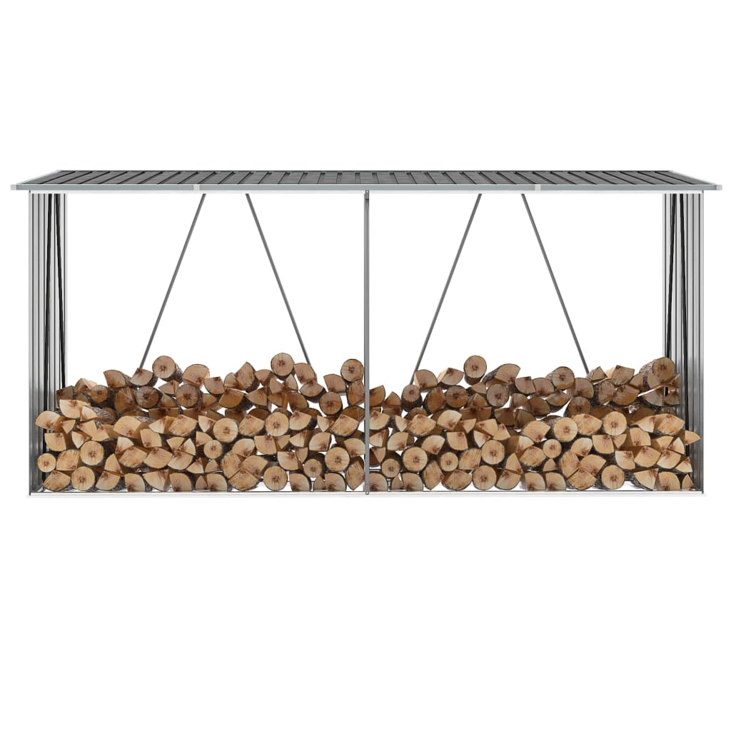 vidaXL Haardhoutschuur 330x84x152 cm gegalvaniseerd staal bruin - Aashly