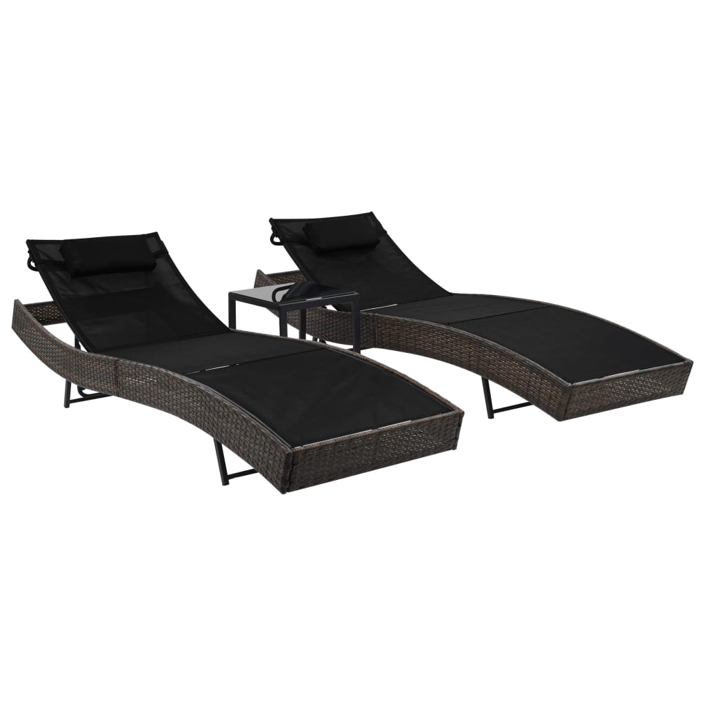 vidaXL Ligbedden 2 st met tafel poly rattan en textileen zwart - Aashly