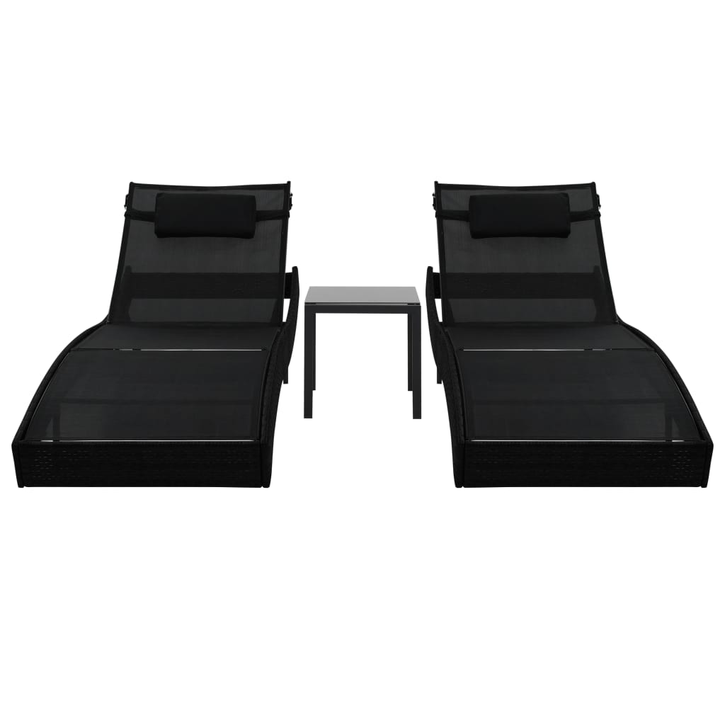 vidaXL Ligbedden 2 st met tafel poly rattan en textileen zwart - Aashly