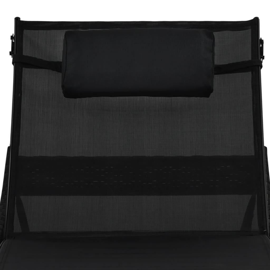 vidaXL Ligbedden 2 st met tafel poly rattan en textileen zwart - Aashly