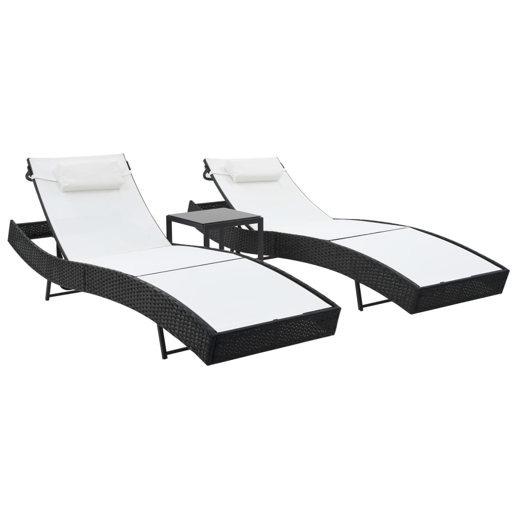 vidaXL Ligbedden 2 st met tafel poly rattan en textileen zwart - Aashly