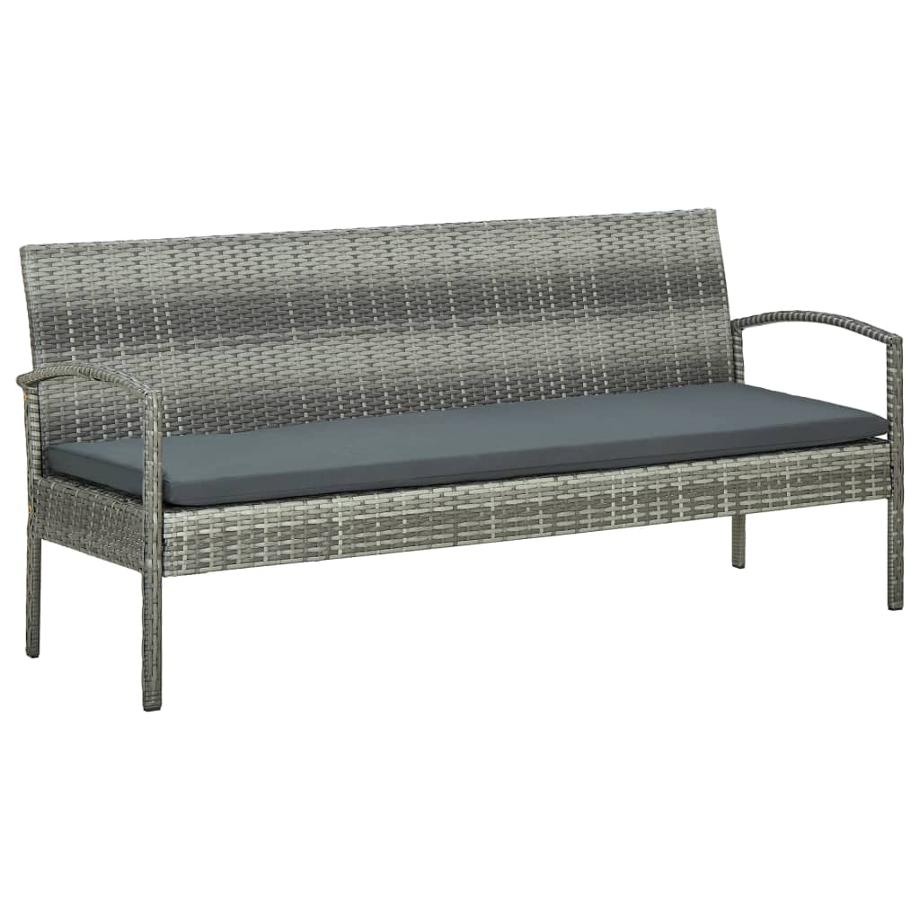 vidaXL 3-Seater Garden Bench with Cushions Poly Rattan Brown