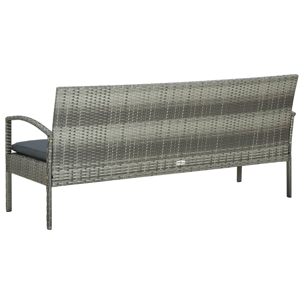 vidaXL 3-Seater Garden Bench with Cushions Poly Rattan Brown