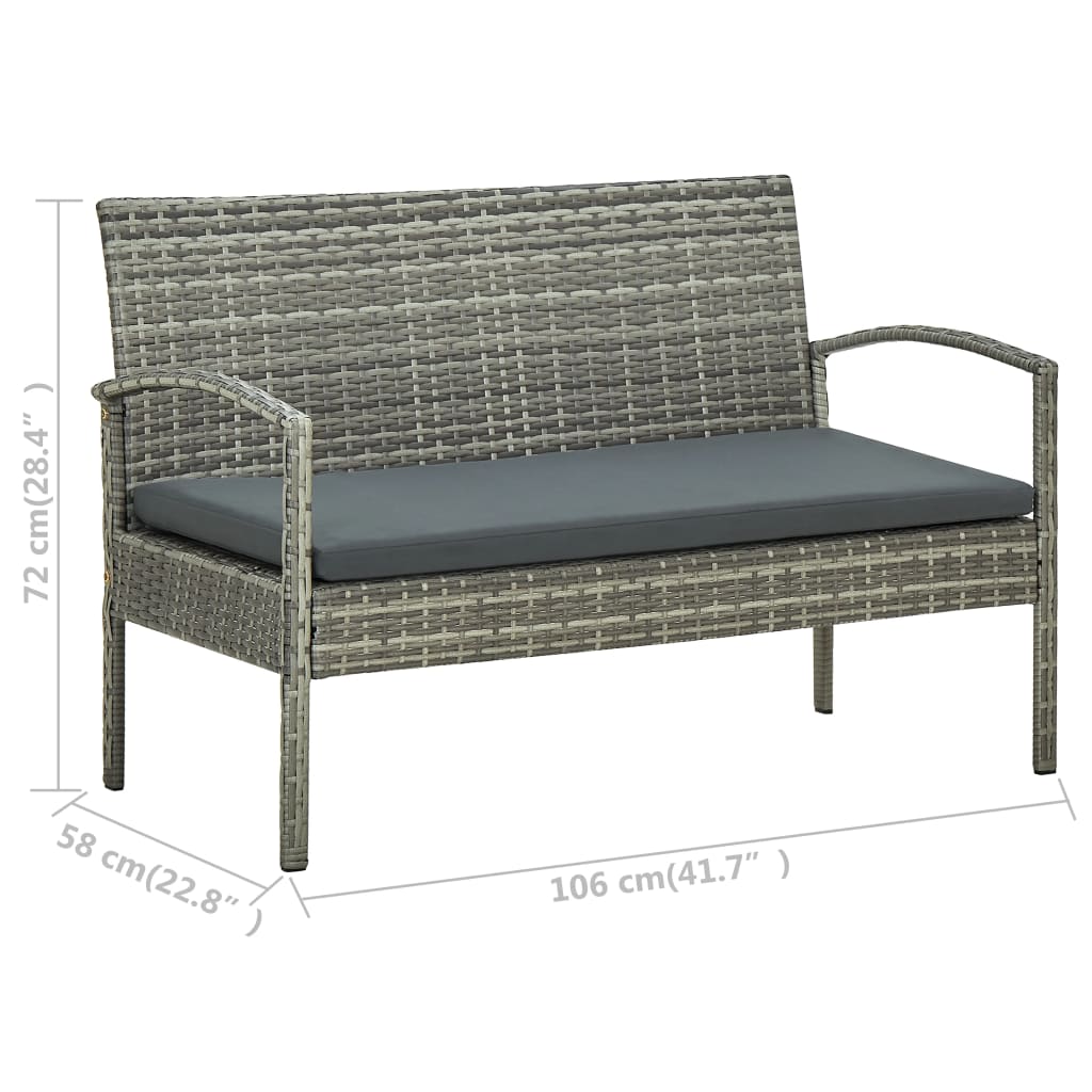 vidaXL 3-Seater Garden Bench with Cushions Poly Rattan Brown