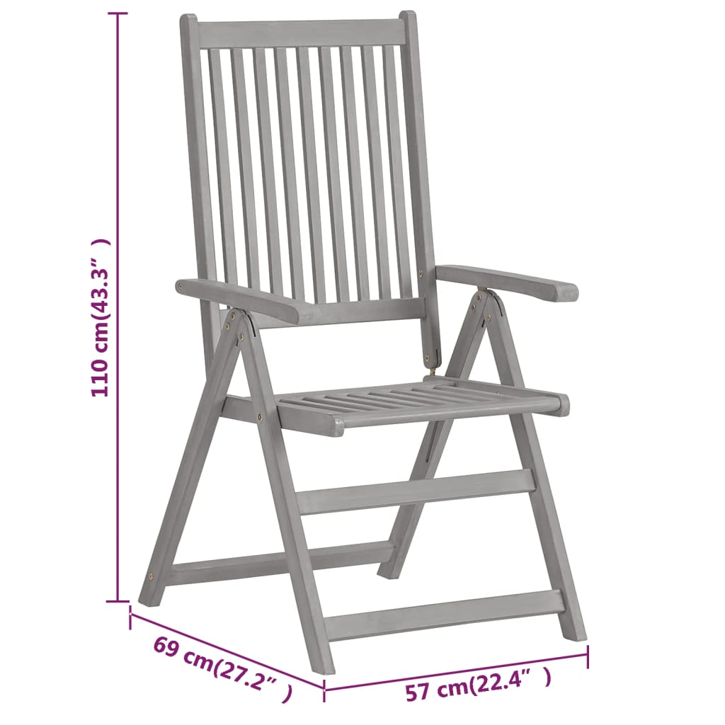 vidaXL Tuinstoelen 2 st verstelbaar massief acaciahout grijs - Aashly