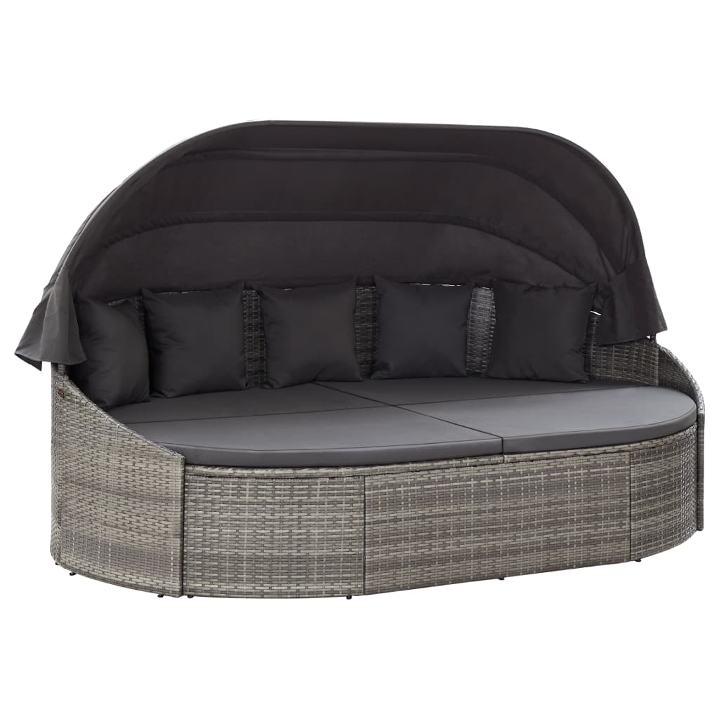 vidaXL Loungebed met luifel poly rattan bruin - Aashly