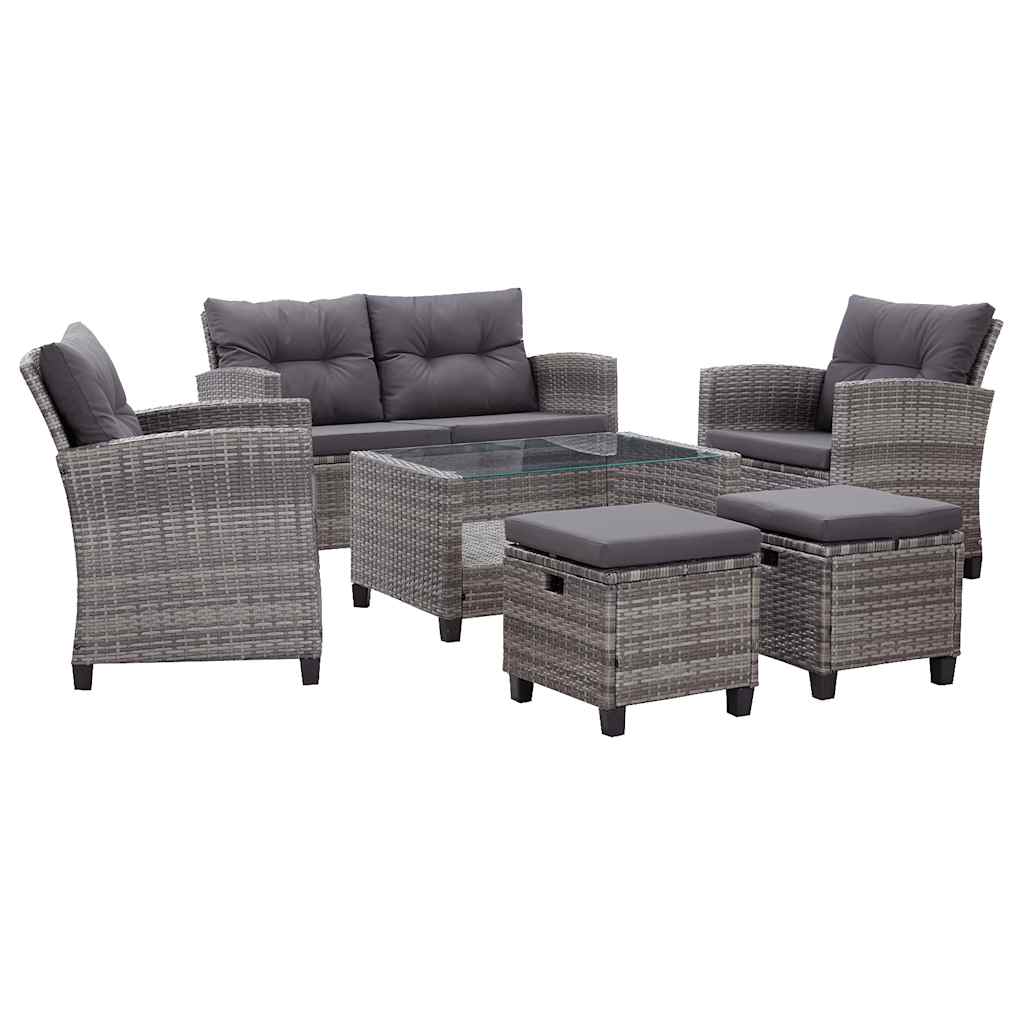 vidaXL 6-delige Loungeset met kussens poly rattan zwart - Aashly