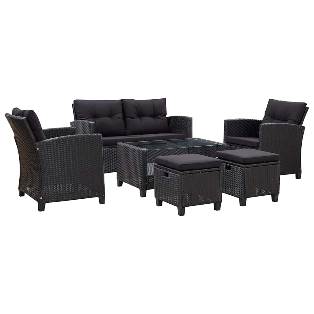 vidaXL 6-delige Loungeset met kussens poly rattan zwart - Aashly