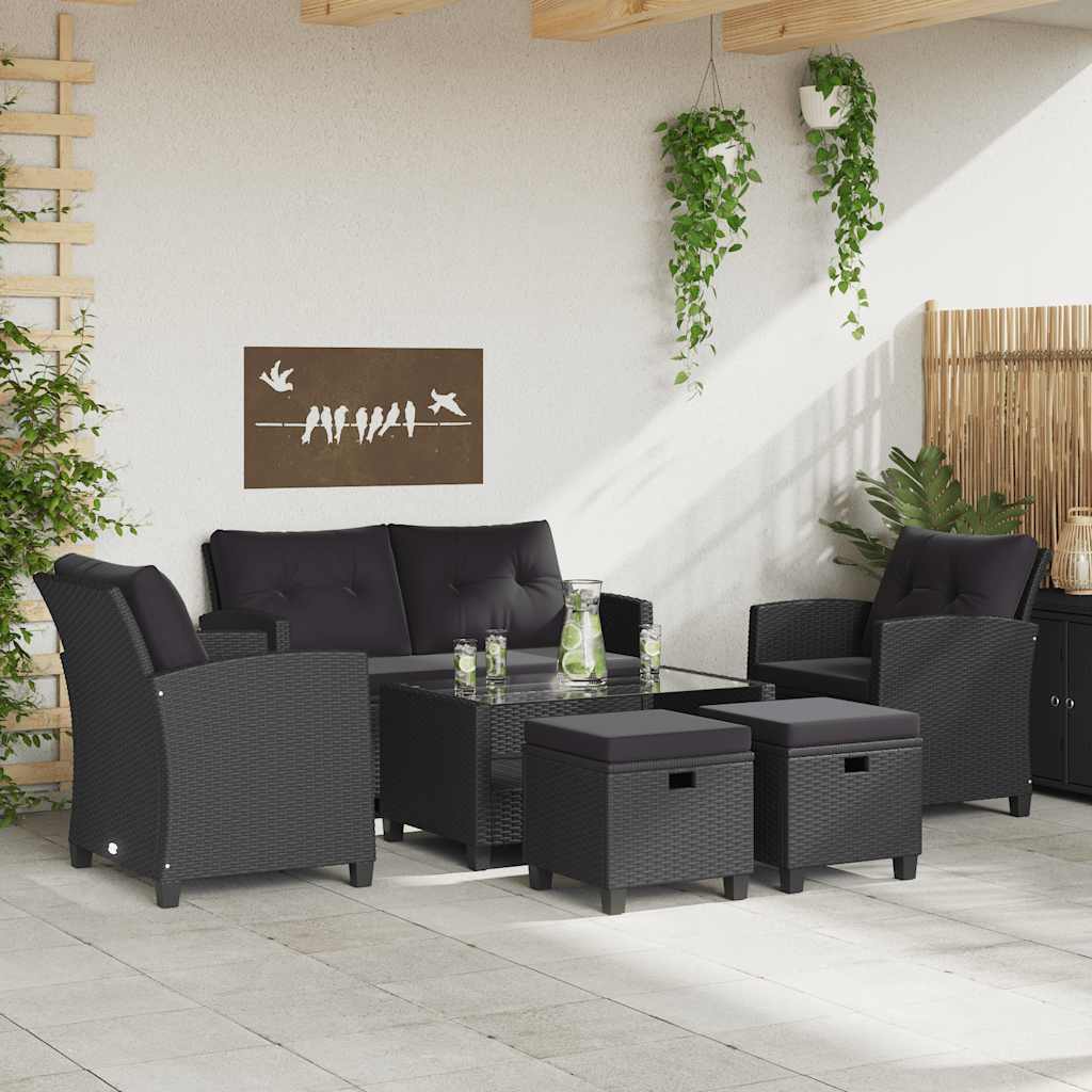 vidaXL 6-delige Loungeset met kussens poly rattan zwart - Aashly