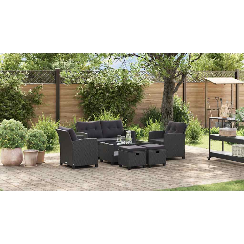 vidaXL 6-delige Loungeset met kussens poly rattan zwart - Aashly