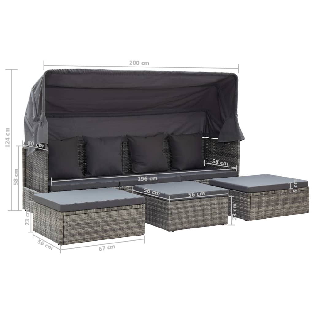 vidaXL Tuinbed met luifel poly rattan gemengd grijs - Aashly