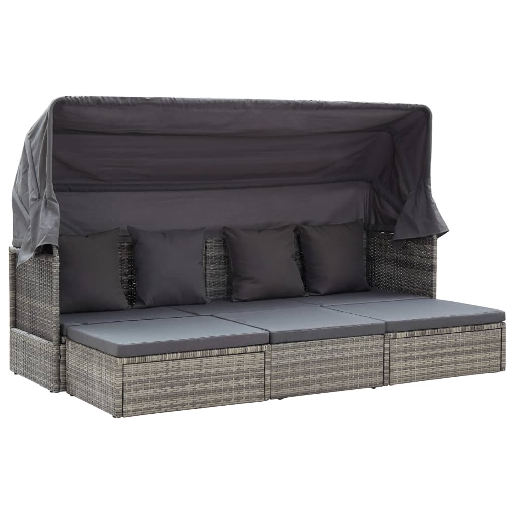 vidaXL Tuinbed met luifel poly rattan gemengd grijs - Aashly