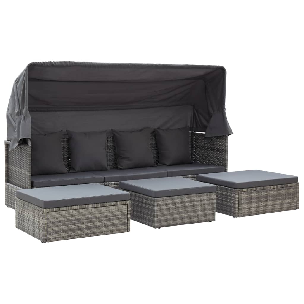 vidaXL Tuinbed met luifel poly rattan gemengd grijs - Aashly