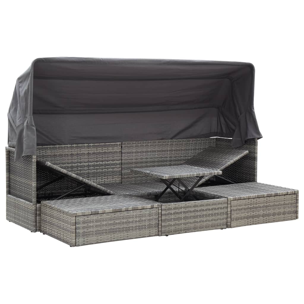 vidaXL Tuinbed met luifel poly rattan gemengd grijs - Aashly