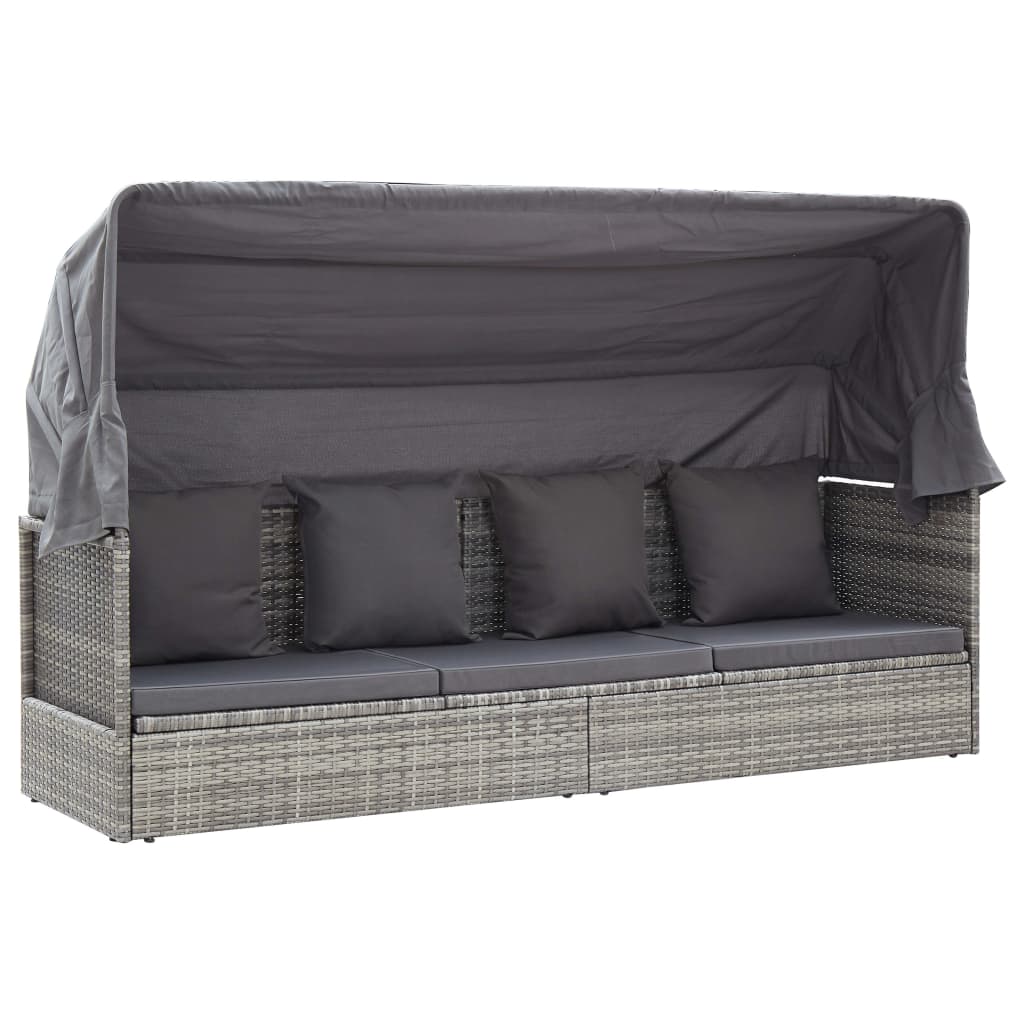 vidaXL Tuinbed met luifel poly rattan gemengd grijs - Aashly