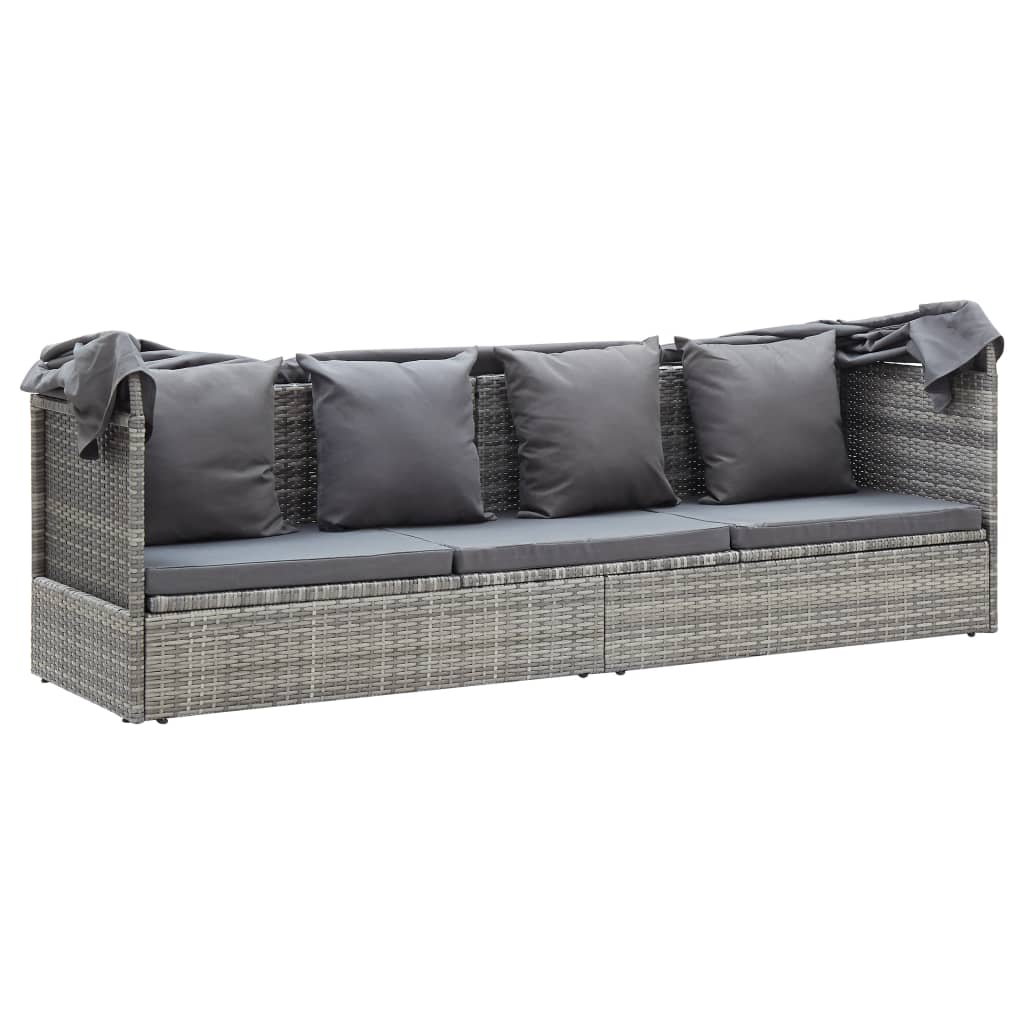 vidaXL Tuinbed met luifel poly rattan gemengd grijs - Aashly