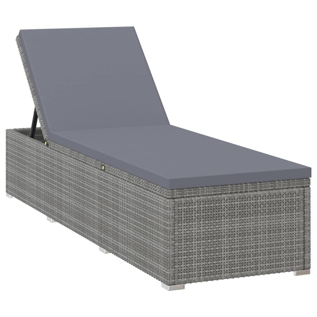 vidaXL Ligbed met kussen poly rattan grijs - Aashly
