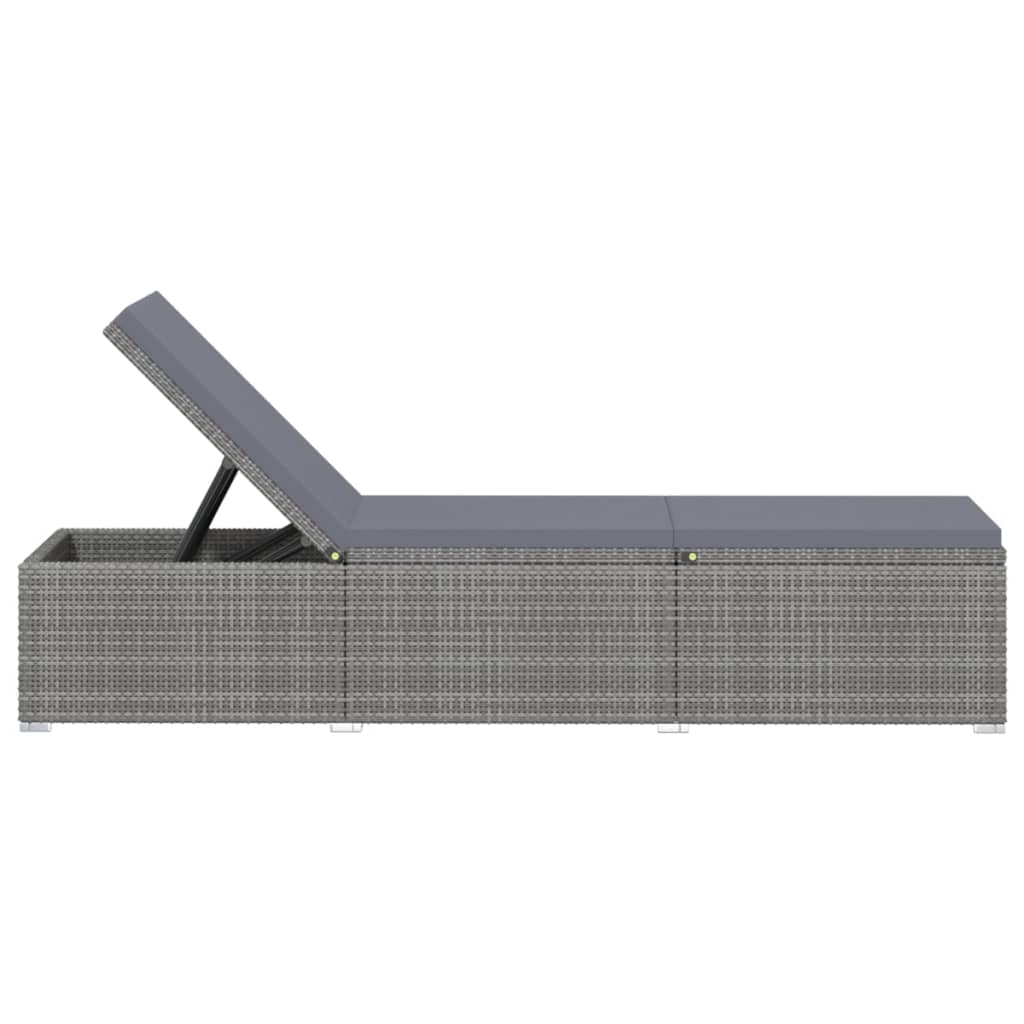 vidaXL Ligbed met kussen poly rattan grijs - Aashly