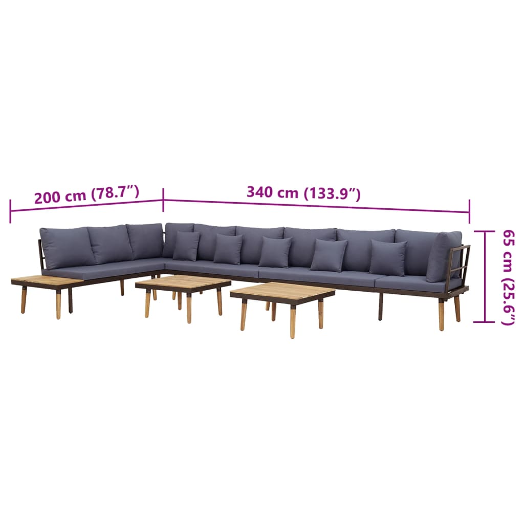 vidaXL Loungeset 8-zits met kussens massief acaciahout