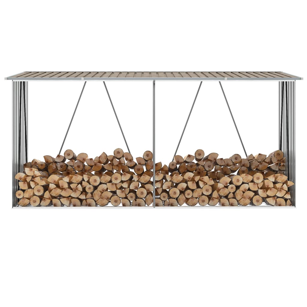 vidaXL Haardhoutschuur 330x84x152 cm gegalvaniseerd staal bruin - Aashly