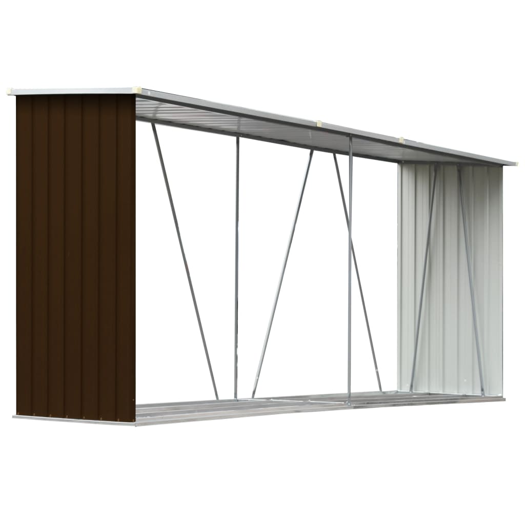 vidaXL Haardhoutschuur 330x84x152 cm gegalvaniseerd staal bruin - Aashly
