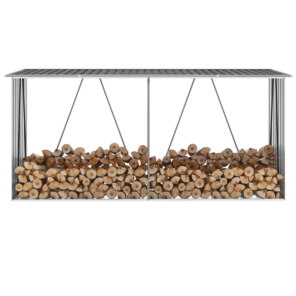 vidaXL Haardhoutschuur 330x84x152 cm gegalvaniseerd staal bruin - Aashly