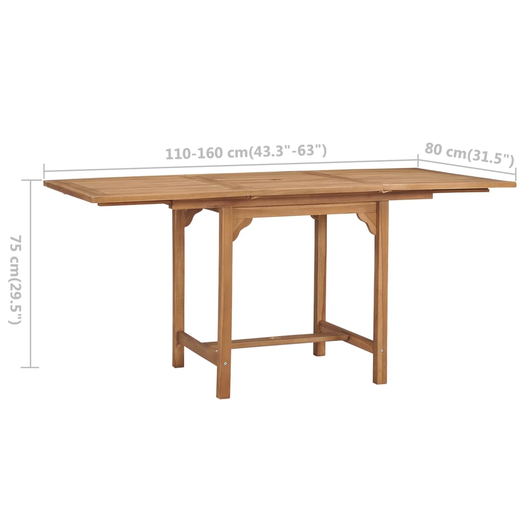 vidaXL Tuintafel verlengbaar (110-160)x80x75 cm massief teakhout - Aashly