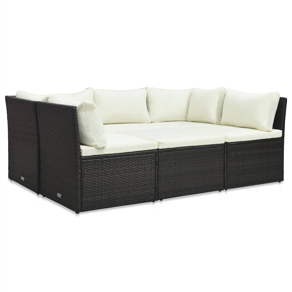vidaXL 4-delige Loungeset met kussens poly rattan bruin - Aashly