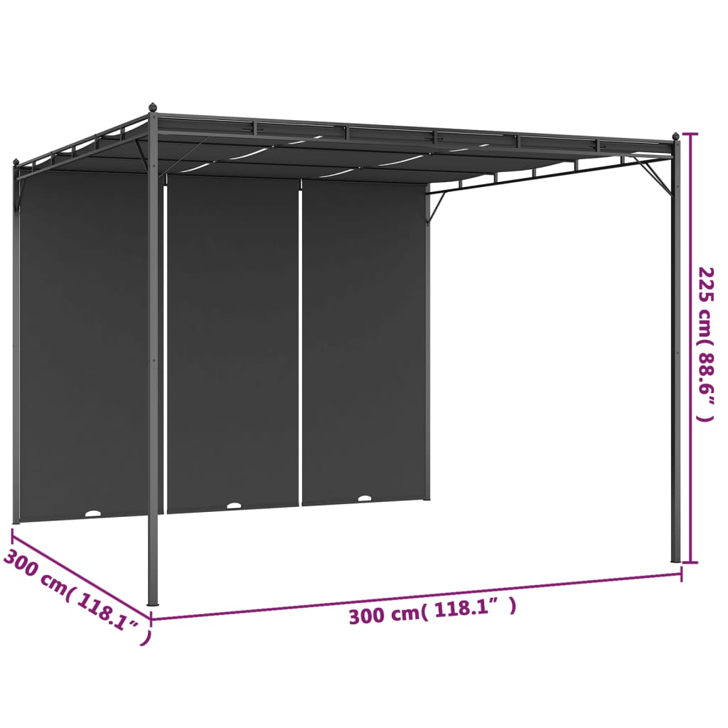 vidaXL Tuinprieel met zijgordijn 3x3x2,25 m antraciet - Aashly