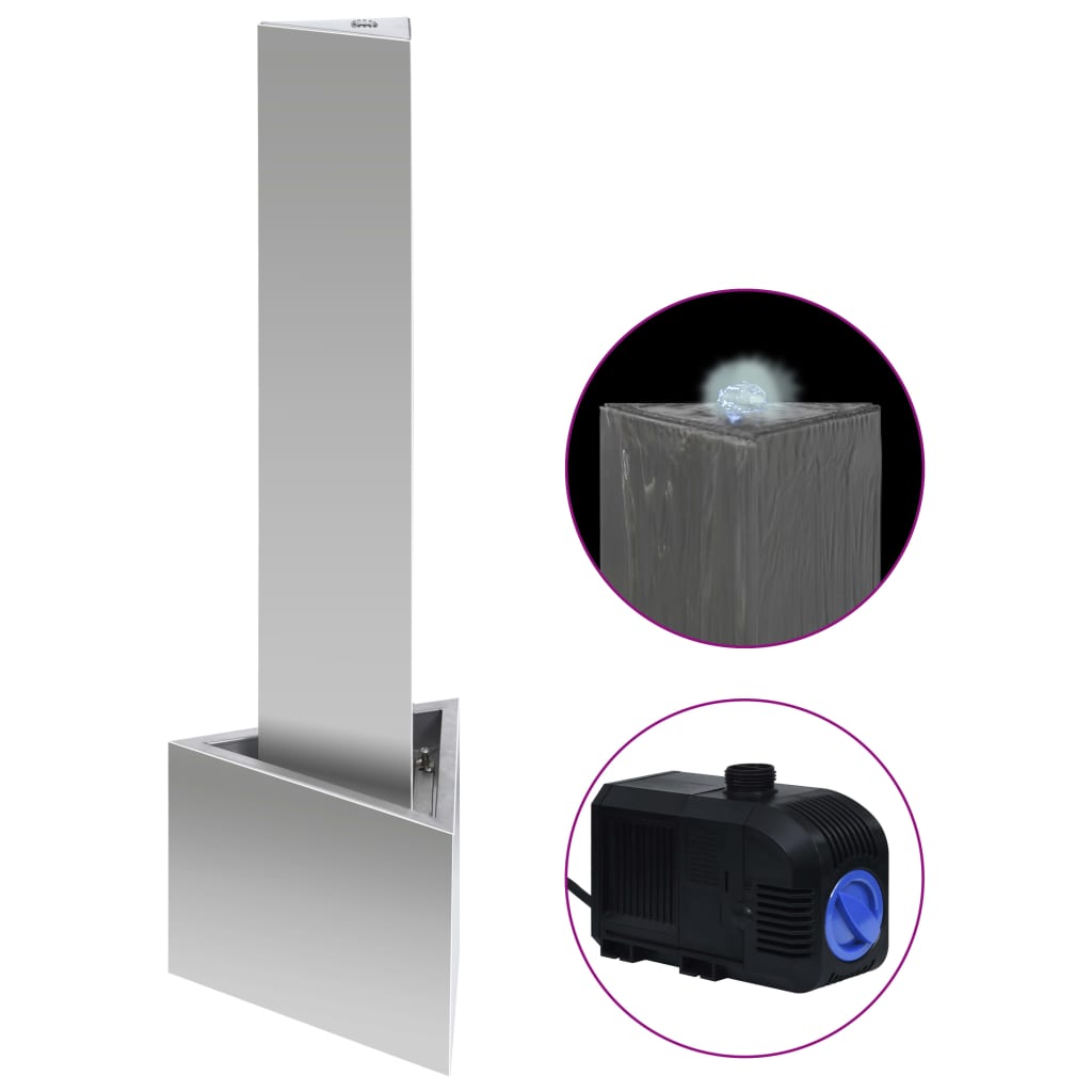 vidaXL Garden Fountain 37.7x32.6x110 cm Stainless Steel Silver Color