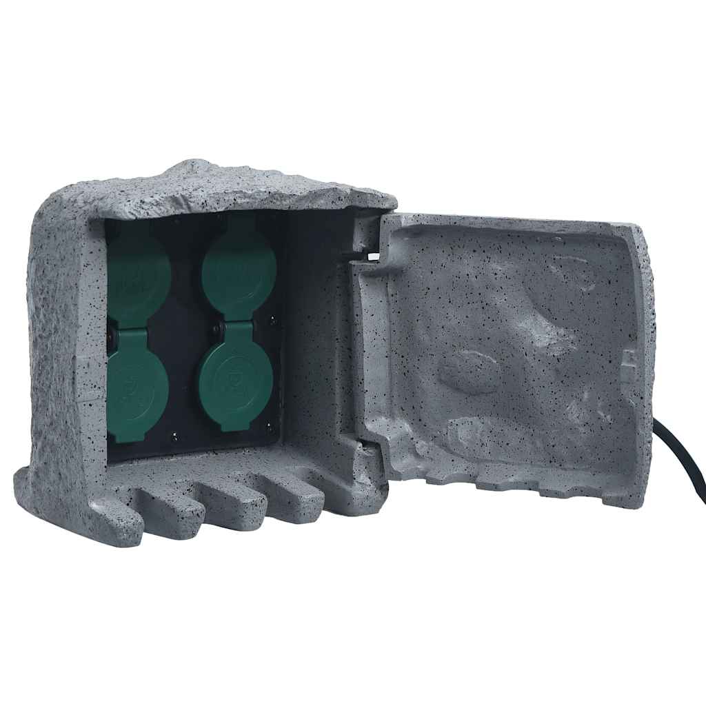 vidaXL Tuinstopcontact 2 ingangen met timer polyresin grijs