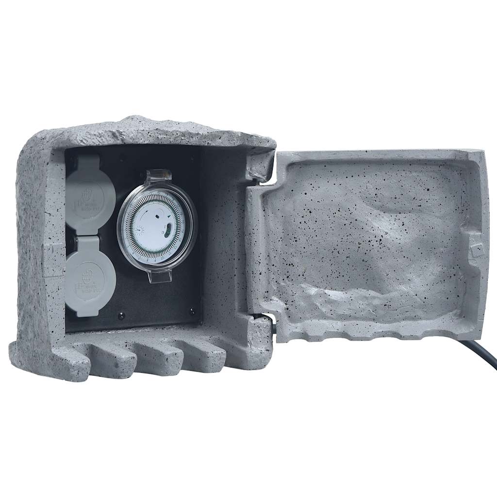 vidaXL Tuinstopcontact 2 ingangen met timer polyresin grijs