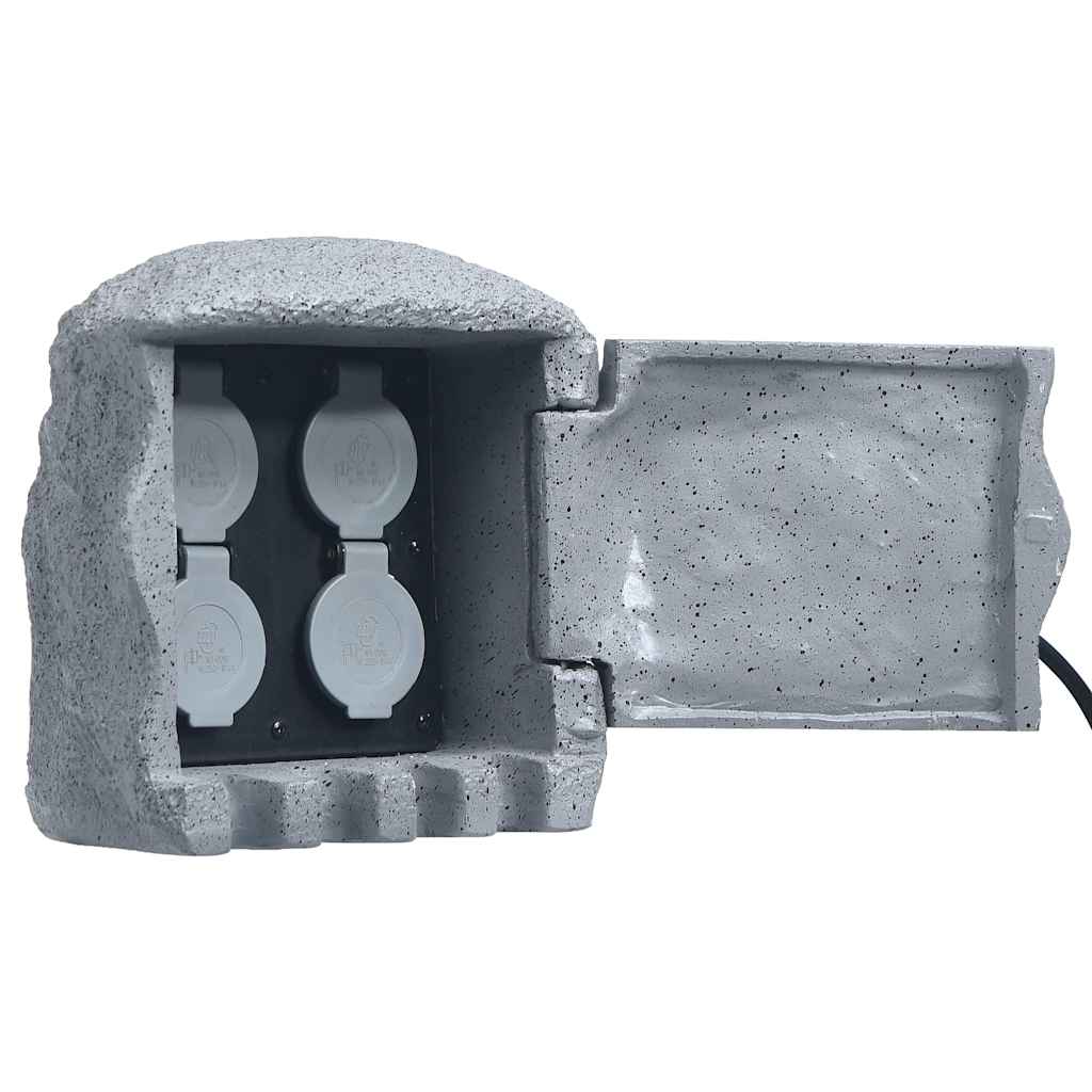 vidaXL Tuinstopcontact 2 ingangen met timer polyresin grijs