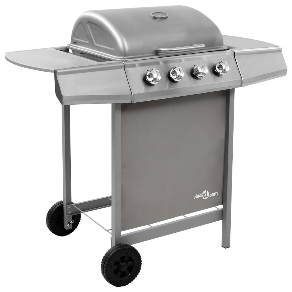 vidaXL Gasbarbecue met 4 branders zilverkleurig - Aashly