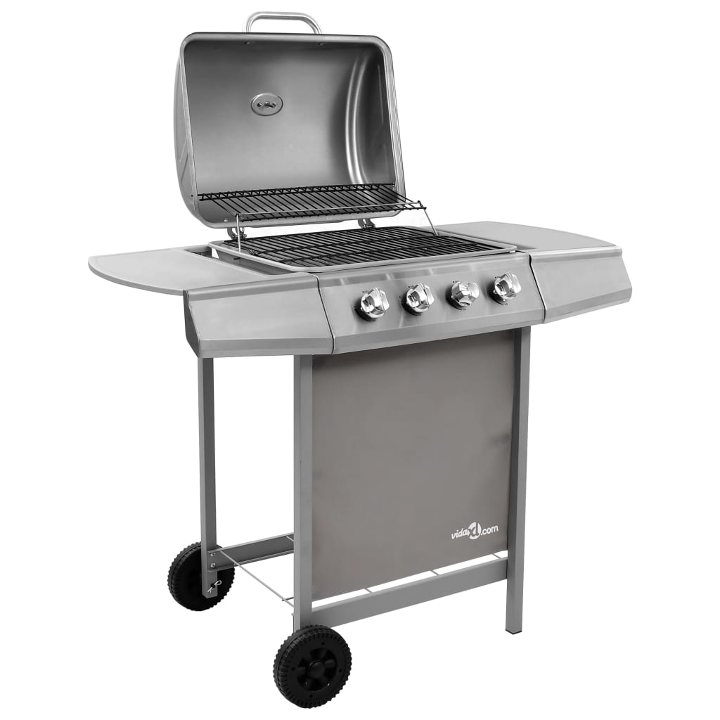 vidaXL Gasbarbecue met 4 branders zilverkleurig - Aashly