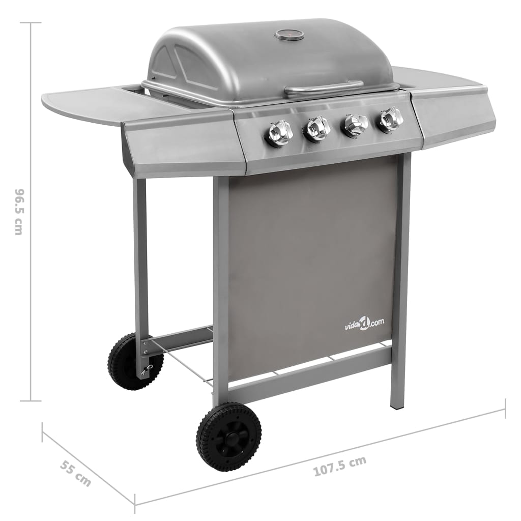 vidaXL Gasbarbecue met 4 branders zilverkleurig - Aashly
