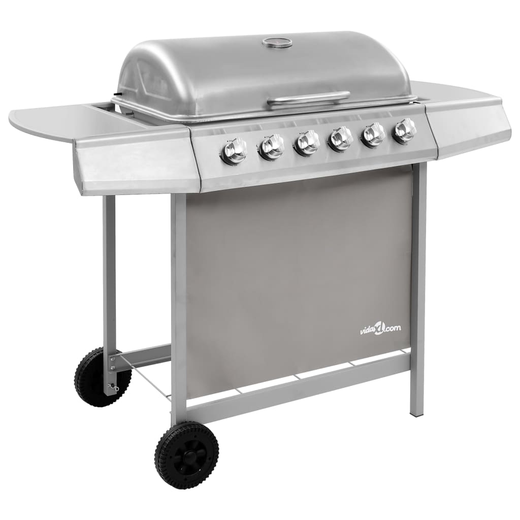 vidaXL Gasbarbecue met 4 branders zilverkleurig - Aashly